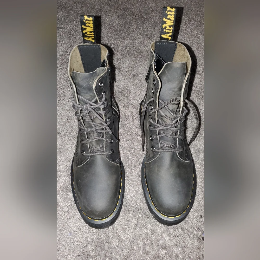 Dr. Martens Black Platform Leather Boots with Yellow Stitching - Picture 3 of 3